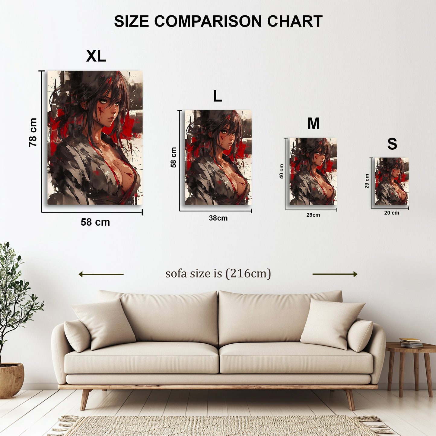 Anime Samurai Warrior metal wall art in styled room setting