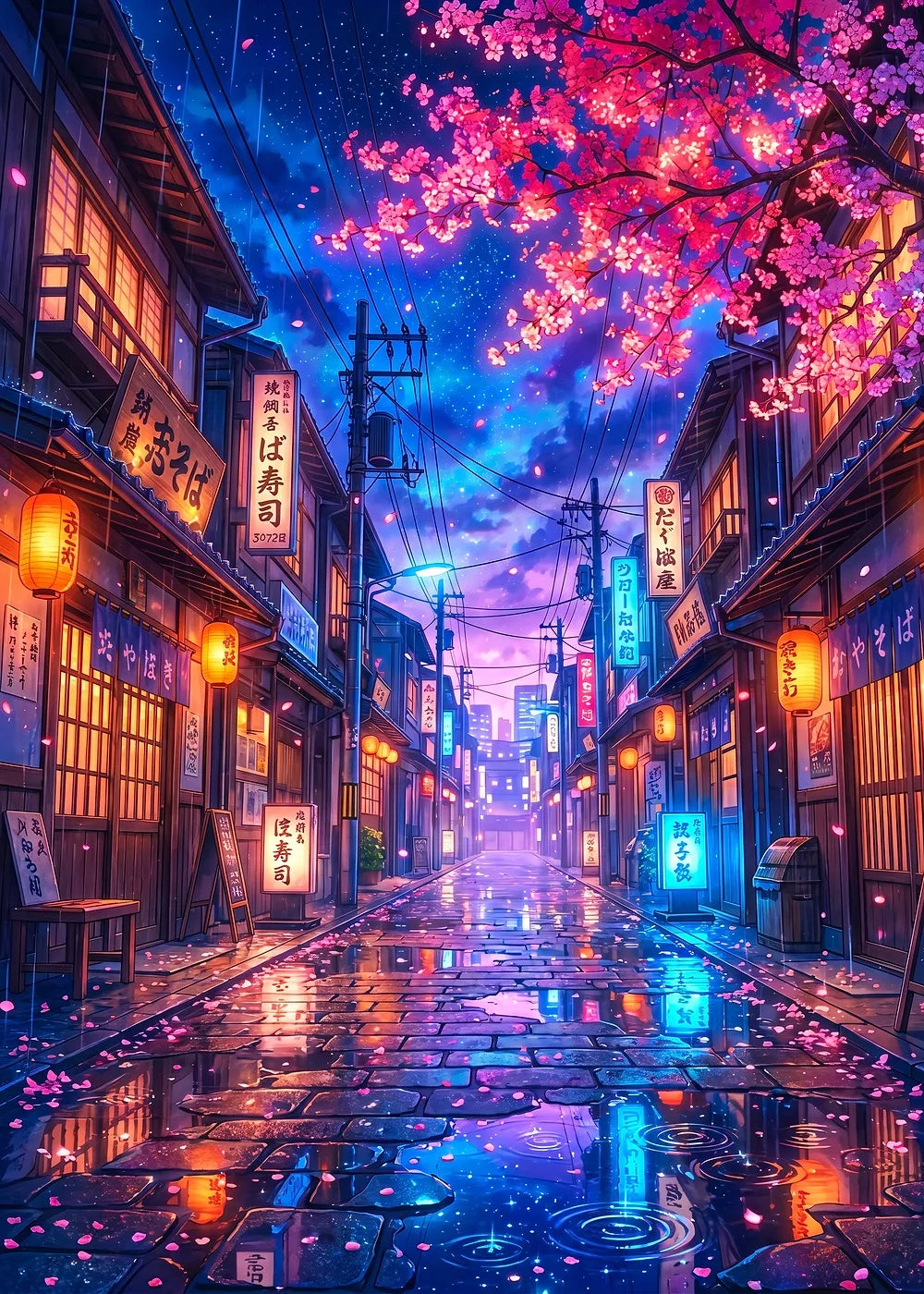 Anime Street at Night metal poster artwork