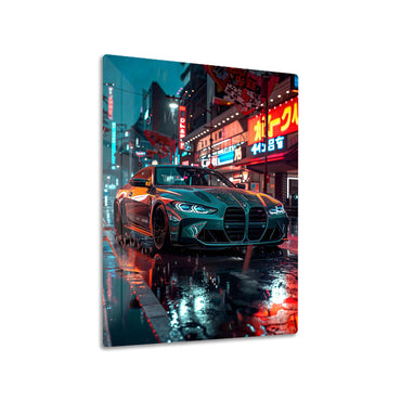 BMW M4 Neon Street metal poster on living room wall