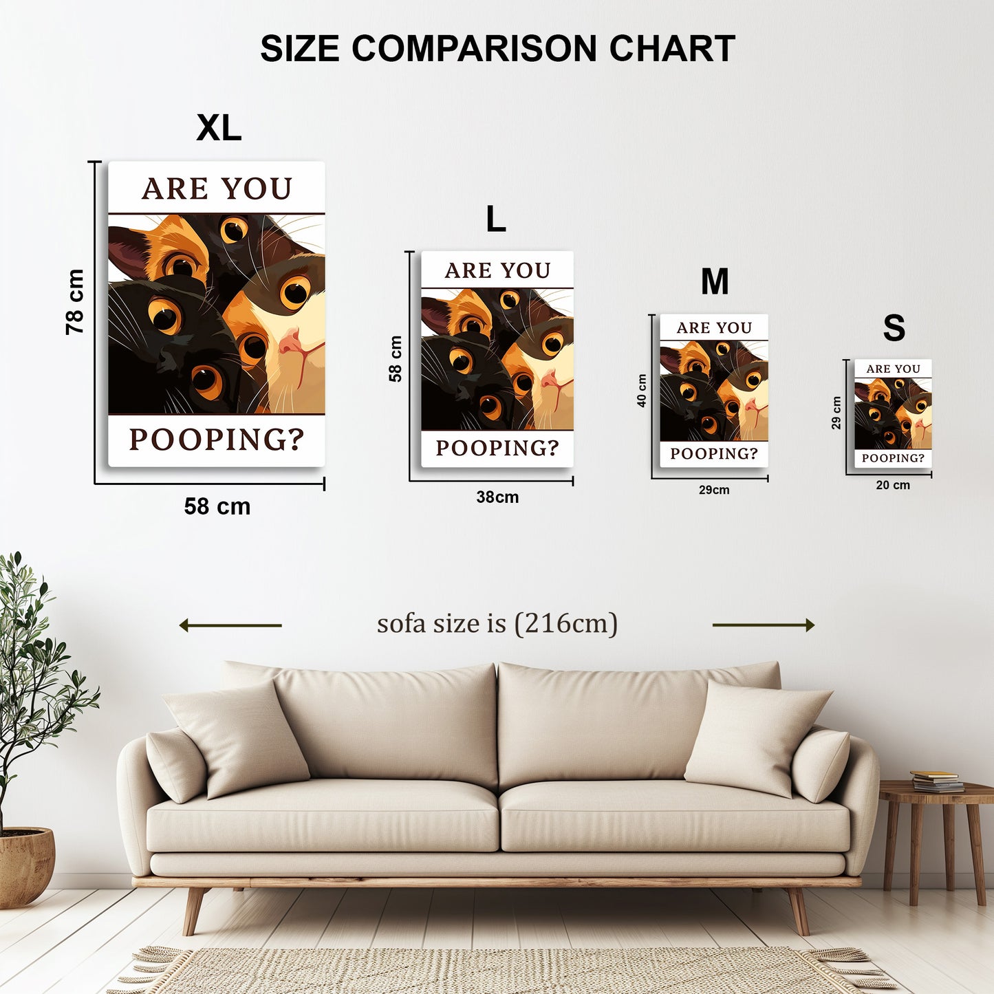 Are You Pooping Cat metal wall art in styled room setting