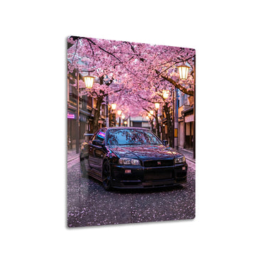 Nissan GT-R R34 Blossoms metal poster on living room wall