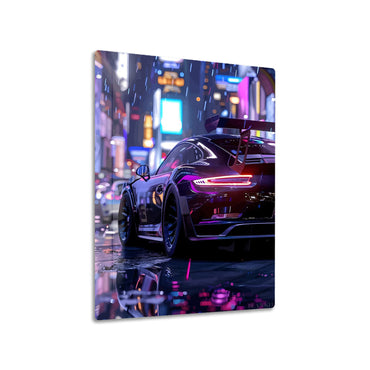 Car in Rainy Cityscape