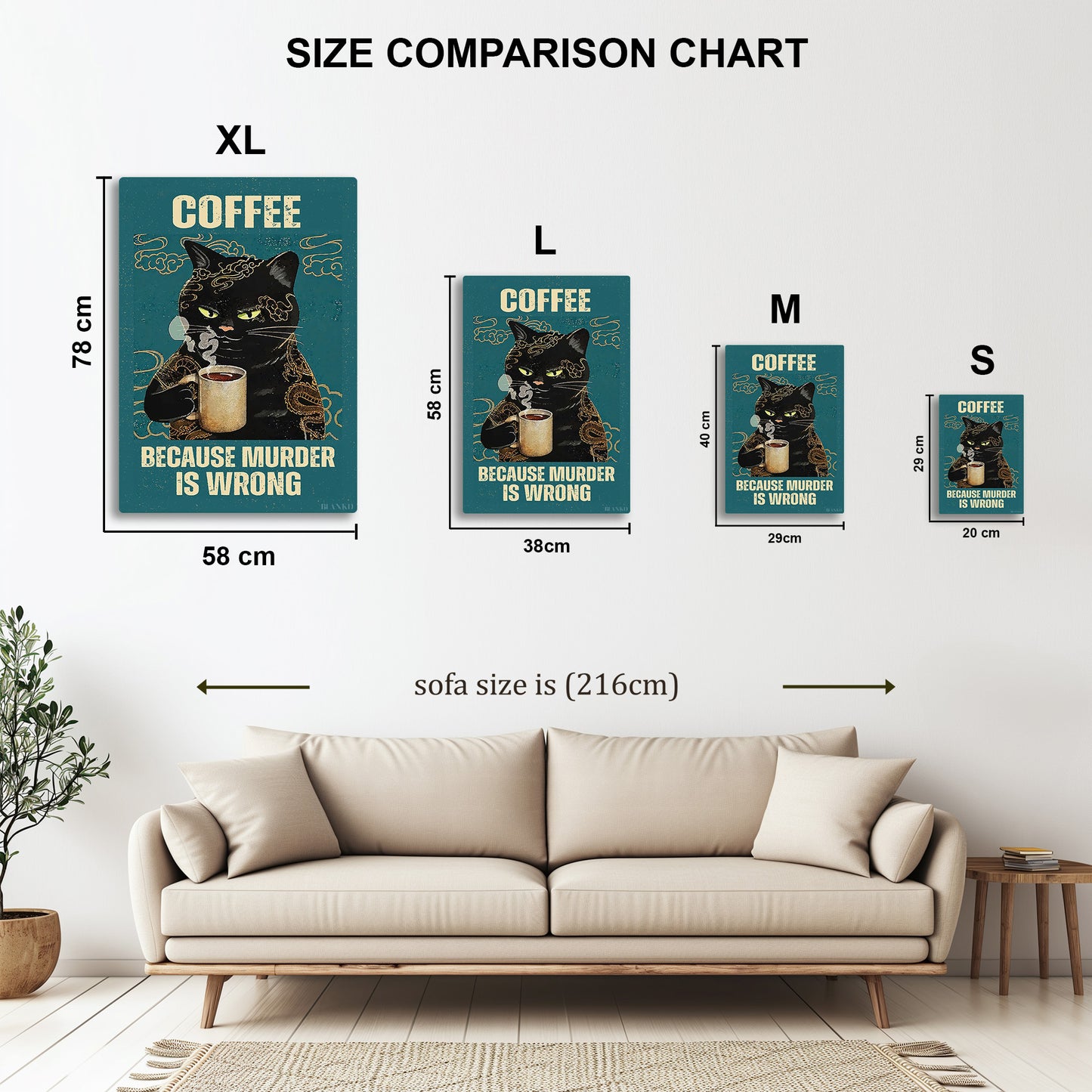 Murder Is Wrong metal wall art in styled room setting