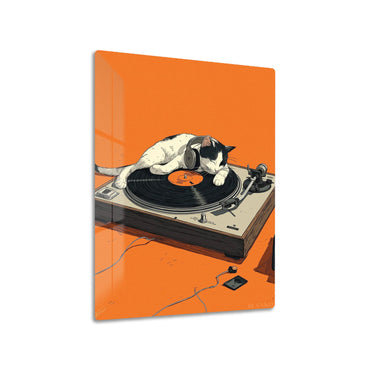 Cat Listening to Music on Turntable