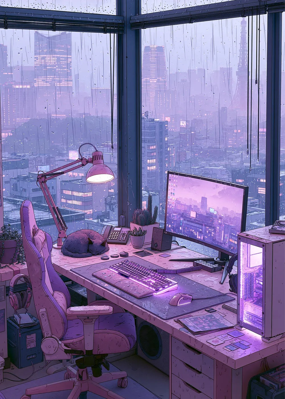 Cozy Rainy Night Setup metal poster artwork