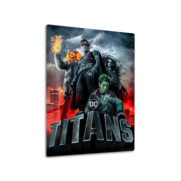 Titans metal poster on living room wall