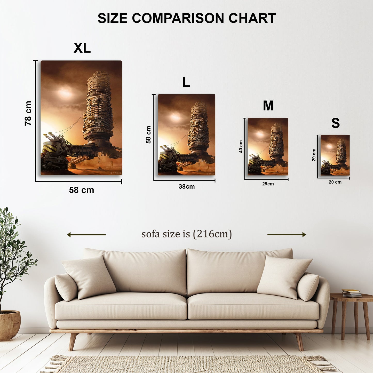 Desert Crawler City metal wall art in styled room setting