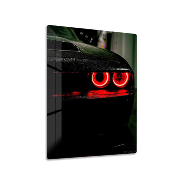 Dodge Challenger Red Glow metal poster on living room wall