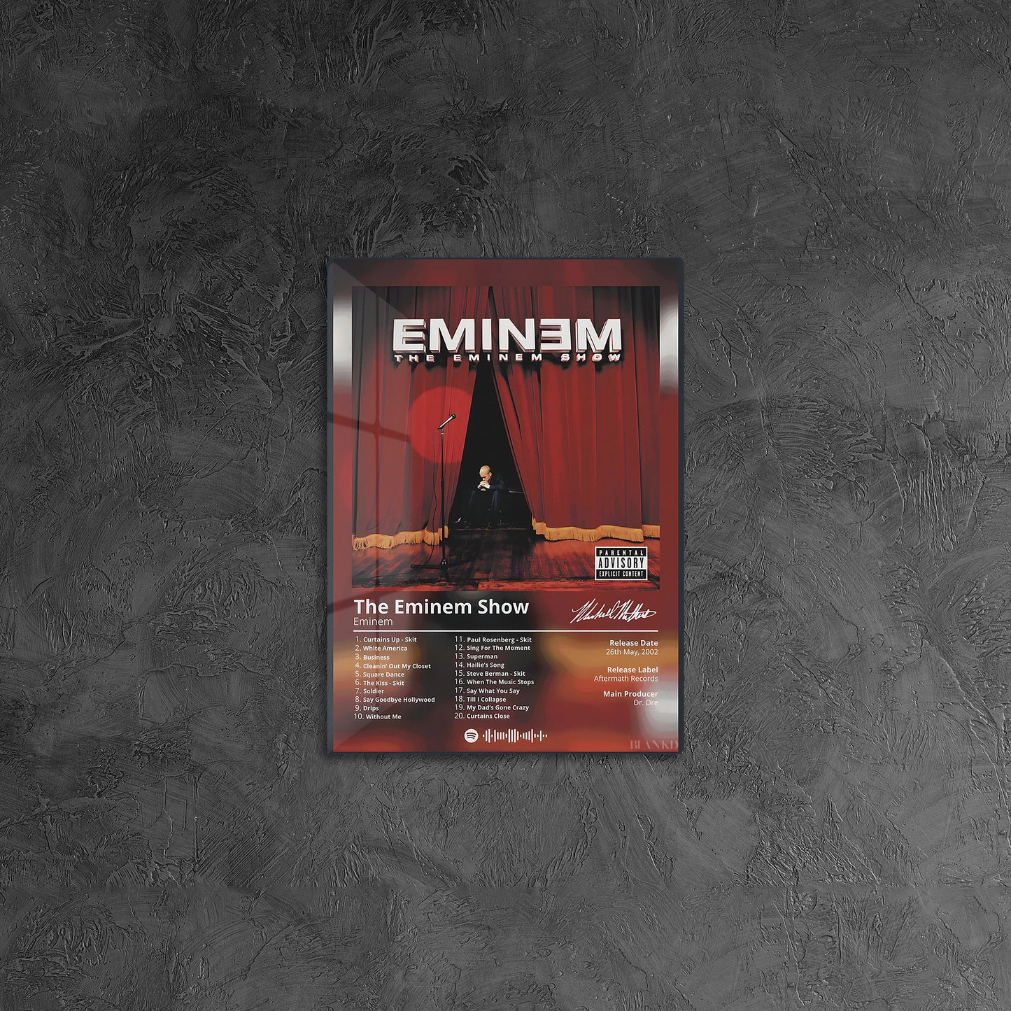 Eminem metal wall art in styled room setting