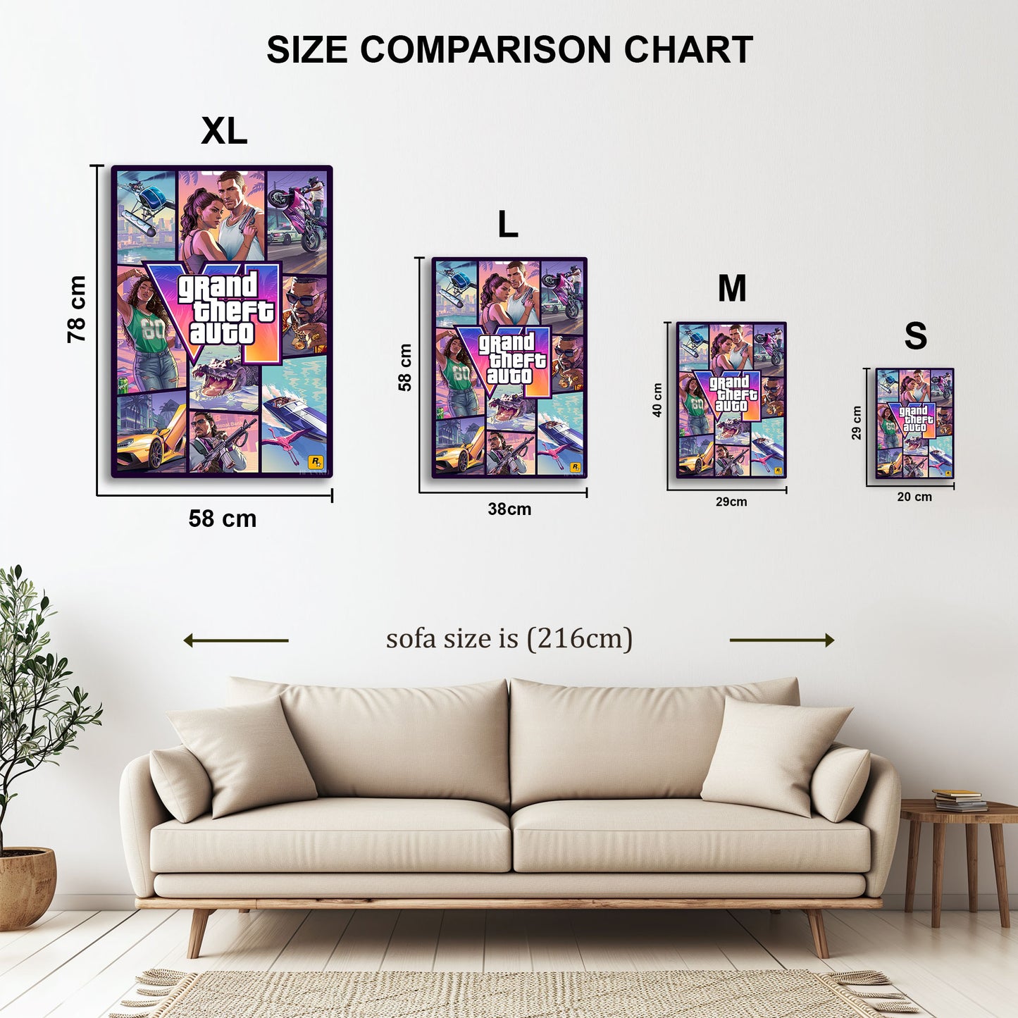 GTA 6 Cover metal wall art in styled room setting