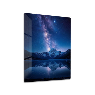 Galaxies Reflection metal poster on living room wall