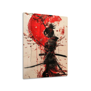 Geisha Samurai metal poster on living room wall