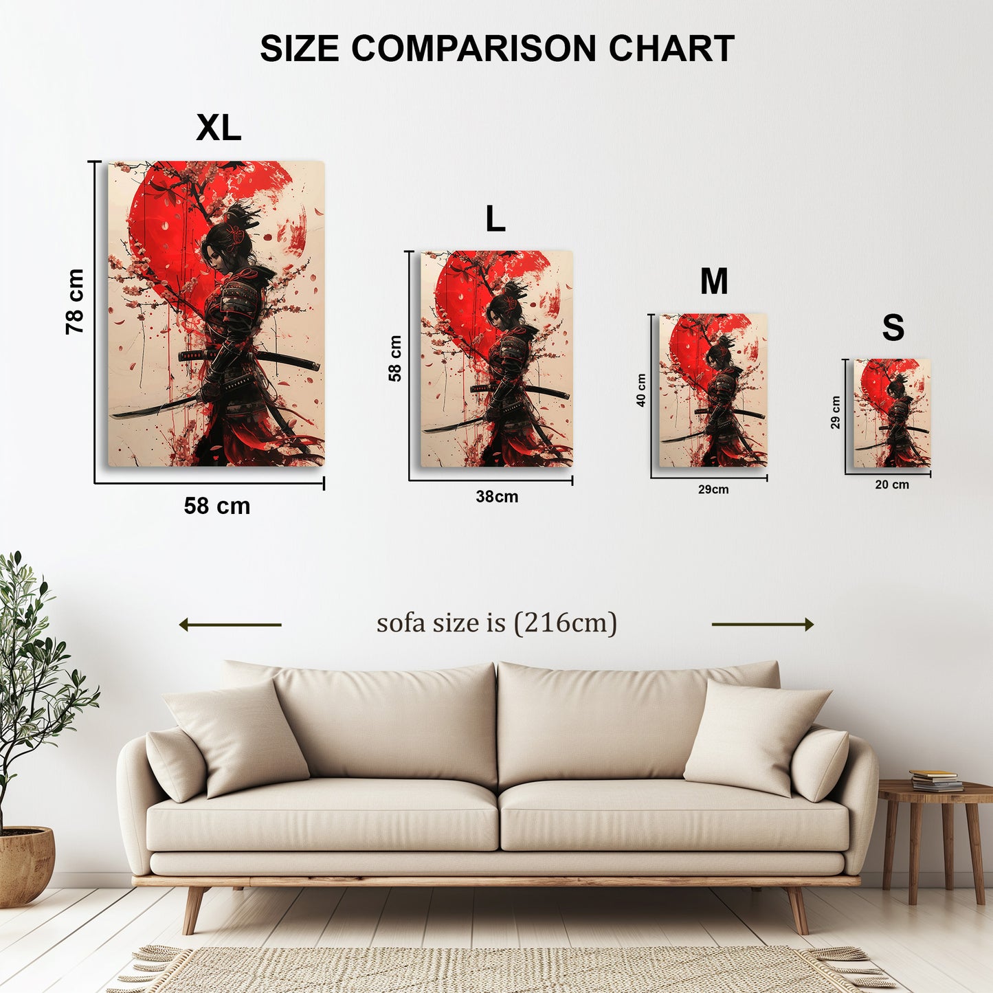 Geisha Samurai metal wall art in styled room setting