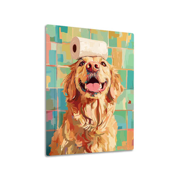 Golden Retriever Toilet Paper Hat metal poster