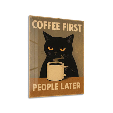 Grumpy Coffee Loving Cat metal poster
