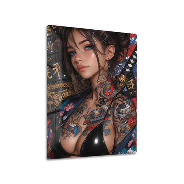 Tattooed Woman with Katana metal poster on living room wall