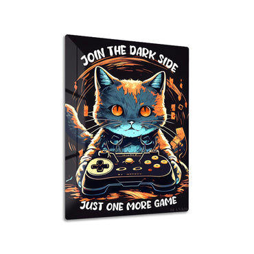 Just One More Game metal poster on living room wall