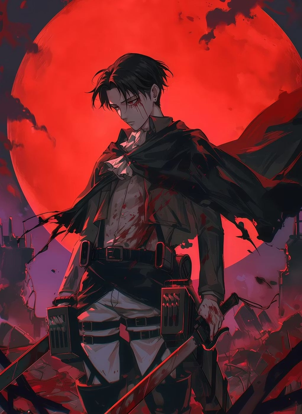 Levi Ackerman Bloody metal poster artwork