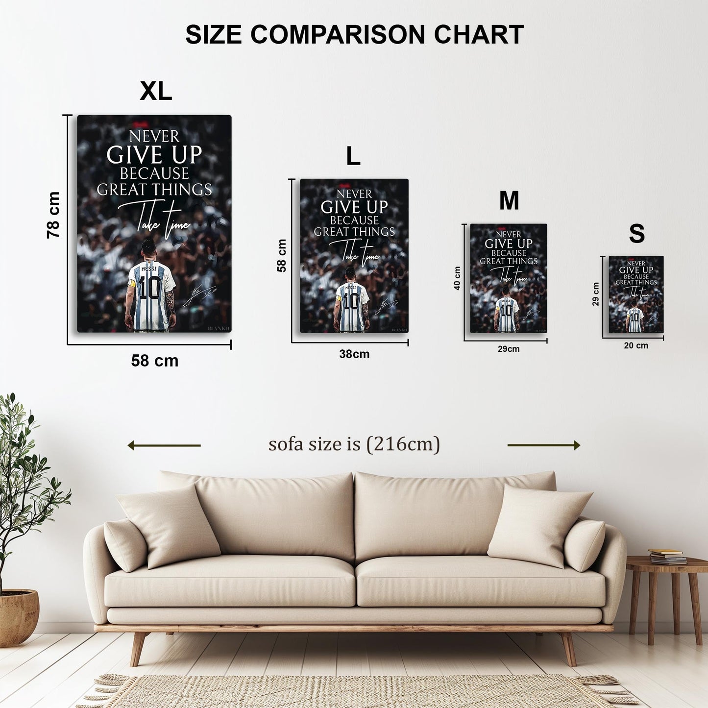 Messi Never Give Up metal poster