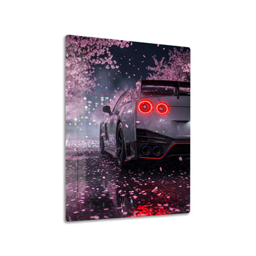 Nissan GT-R Nismo Blossoms metal poster on living room wall