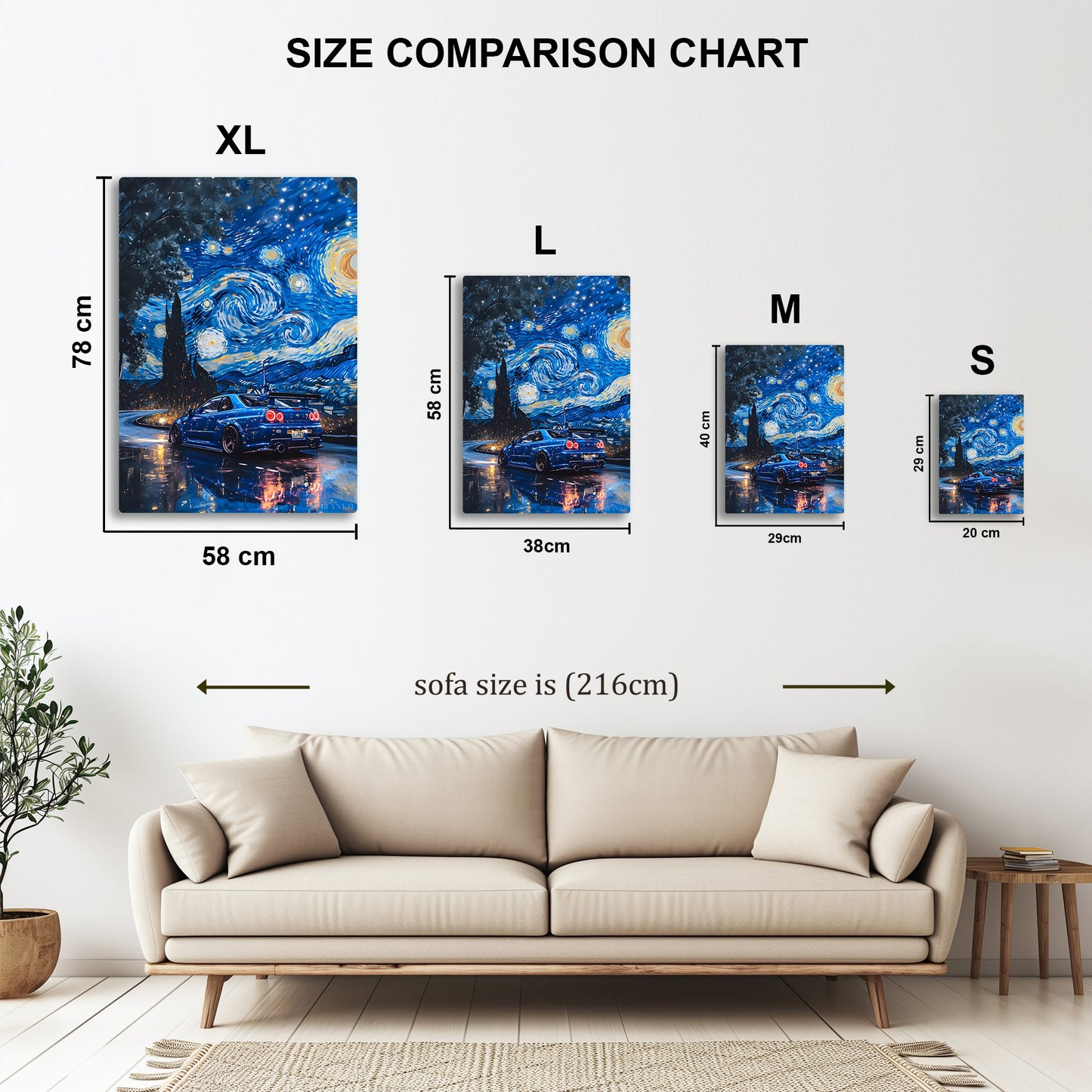 Nissan R34 Starry Night metal wall art in styled room setting