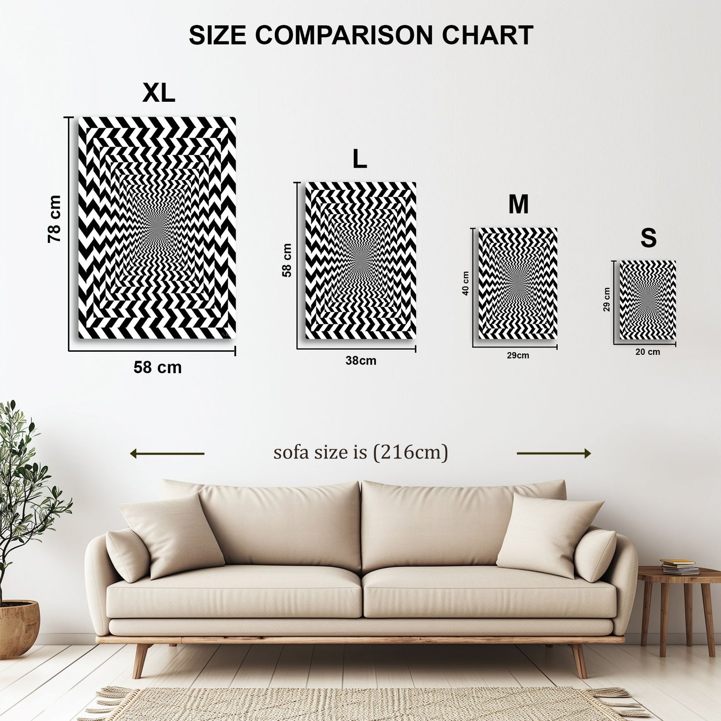 Optical Illusion Chevron metal wall art in styled room setting