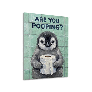 Penguin with Toilet Paper metal poster