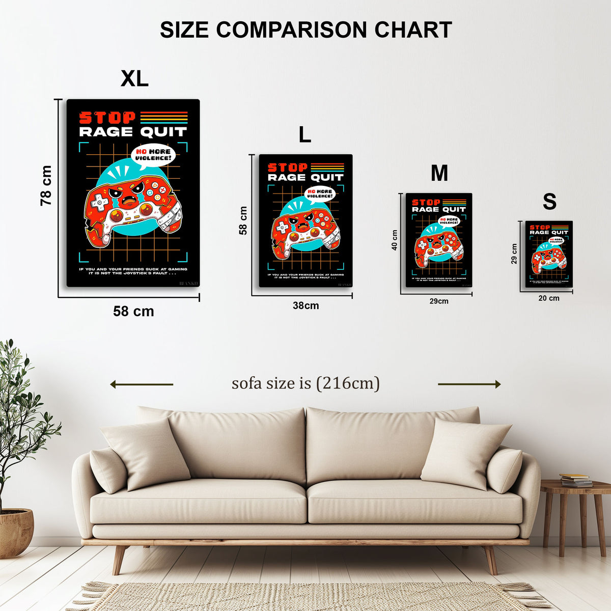 Rage Quit metal wall art in styled room setting