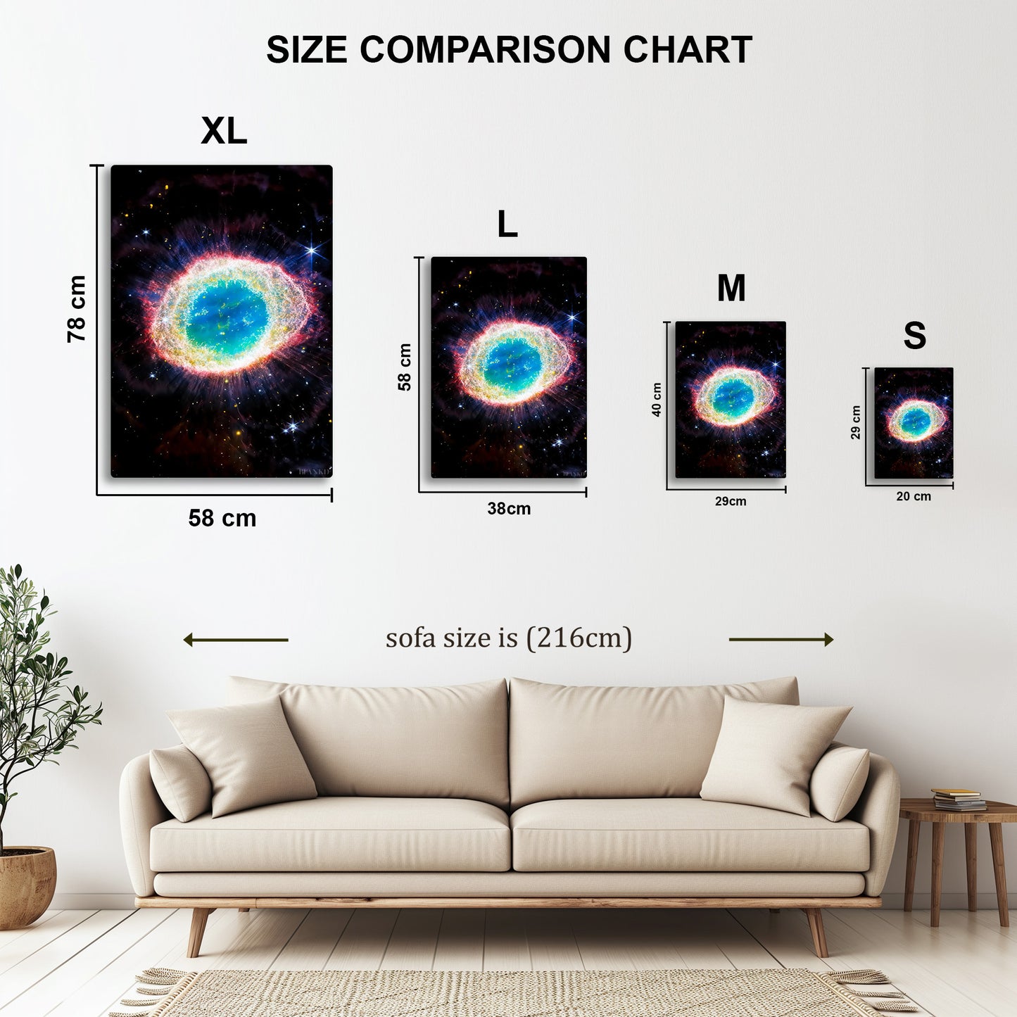 Ring Nebula metal wall art in styled room setting