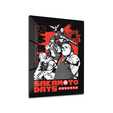 Sakamoto Days Hitmen metal poster on living room wall