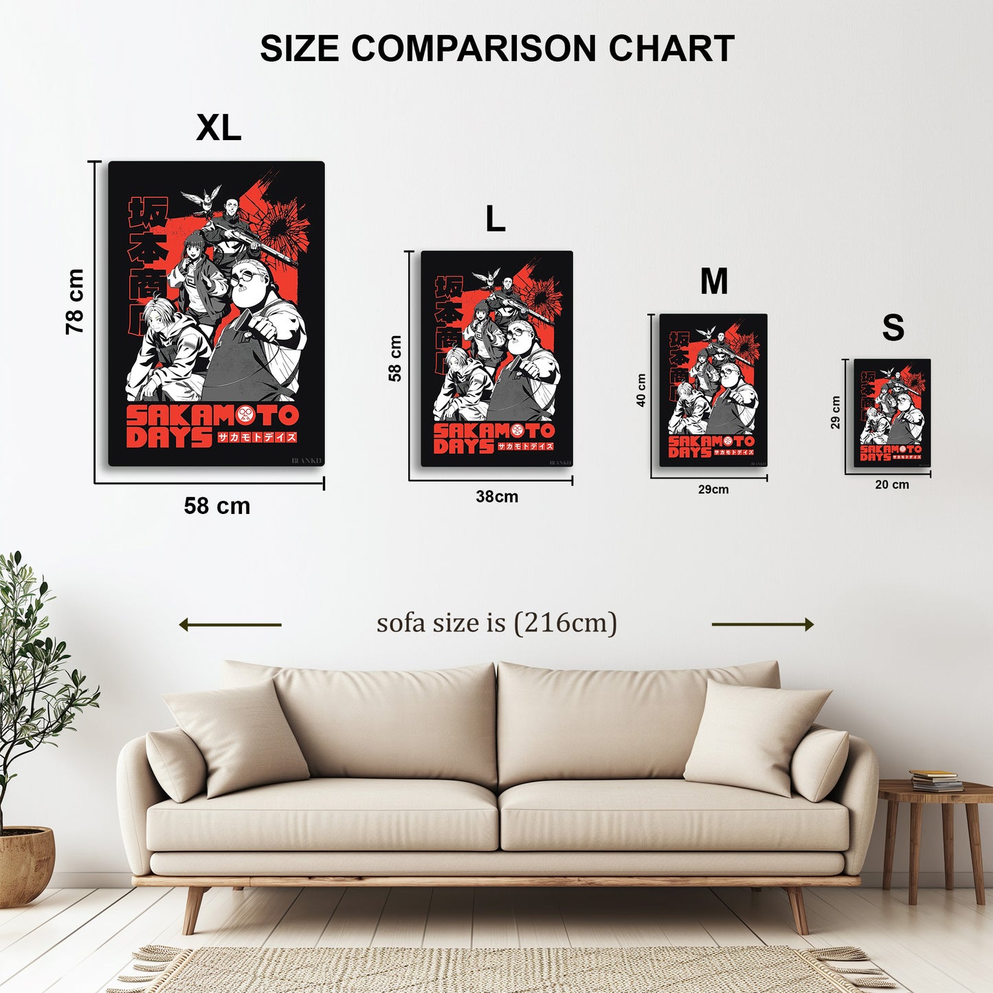 Sakamoto Days Hitmen metal wall art in styled room setting