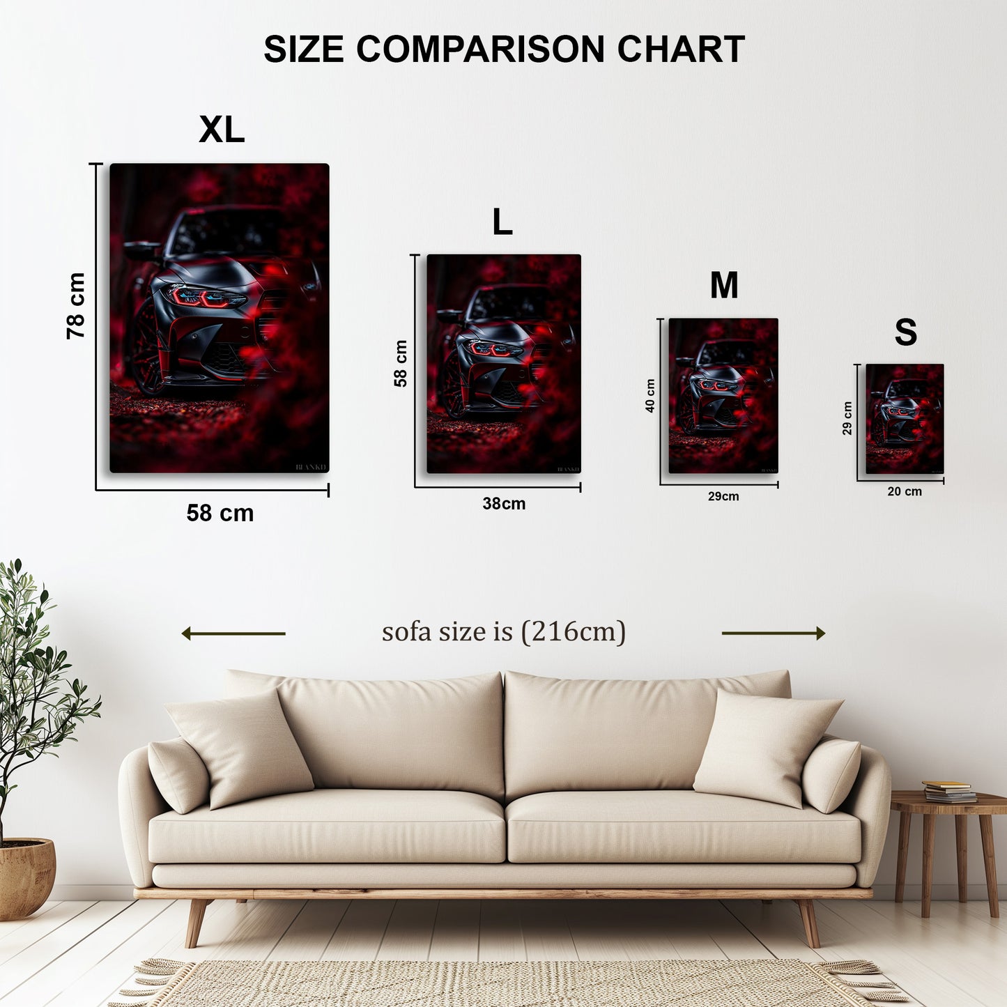 Black Sports Car in Autumn metal wall art in styled room setting