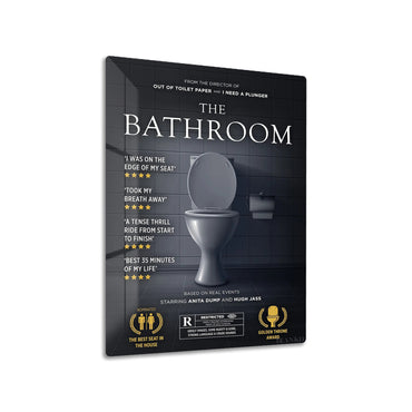 The Bathroom metal poster on living room wall