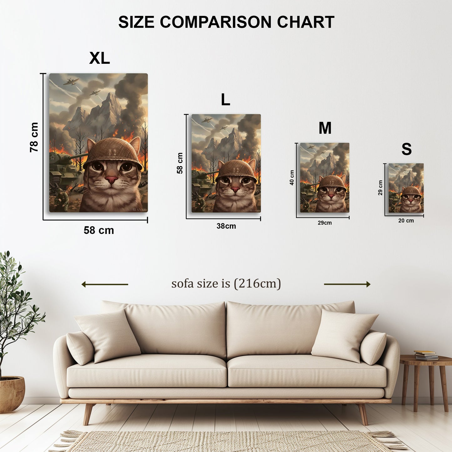 Thousand Yard Stare Cat metal wall art in styled room setting