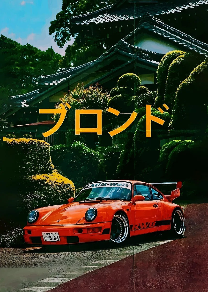 Orange JDM Car Japanese Street metal poster artwork