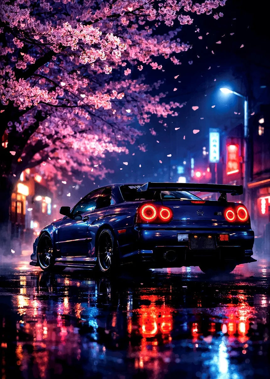 Sakura Drift Nissan R34 metal poster artwork