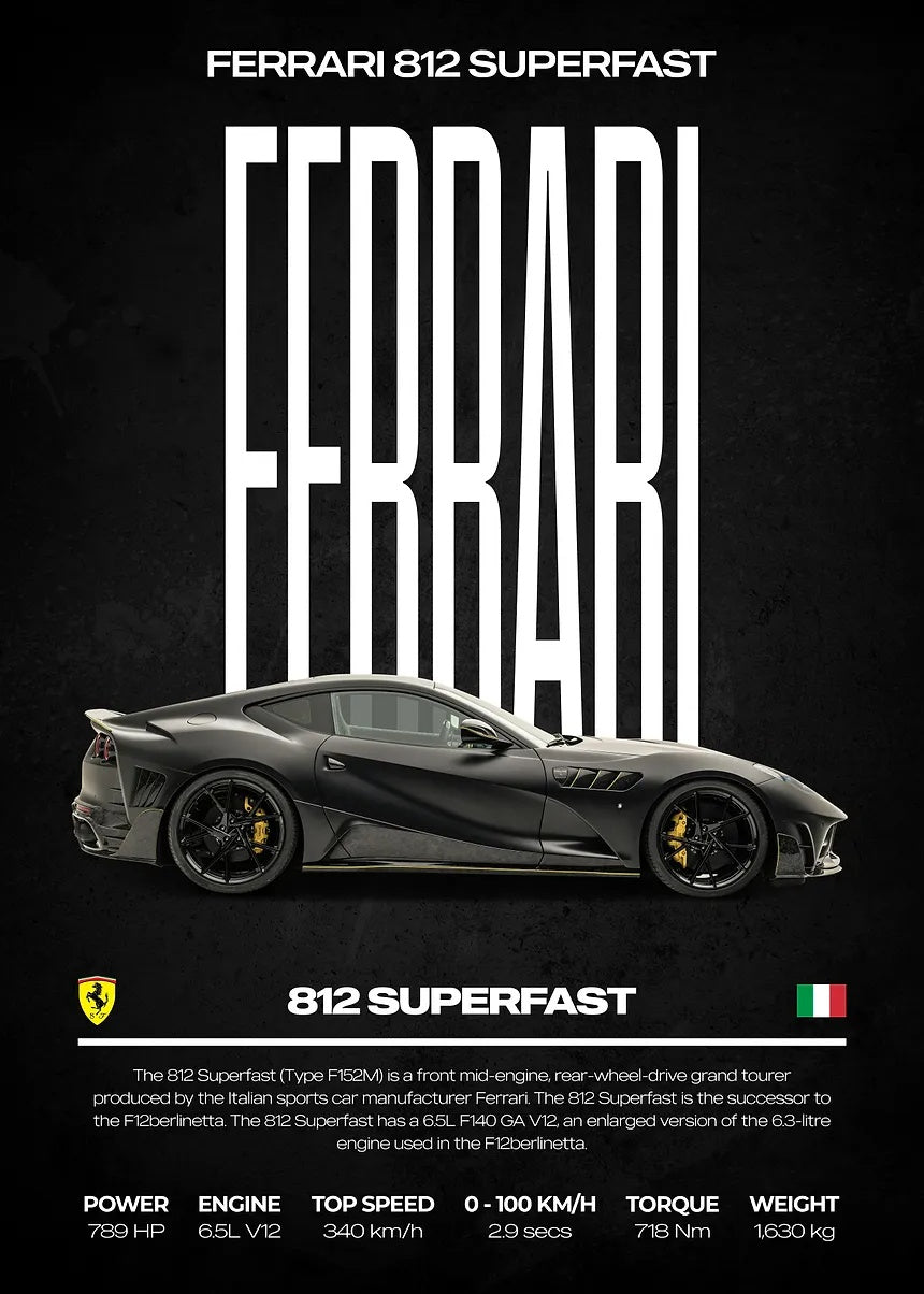 Ferrari 812 Superfast metal wall art