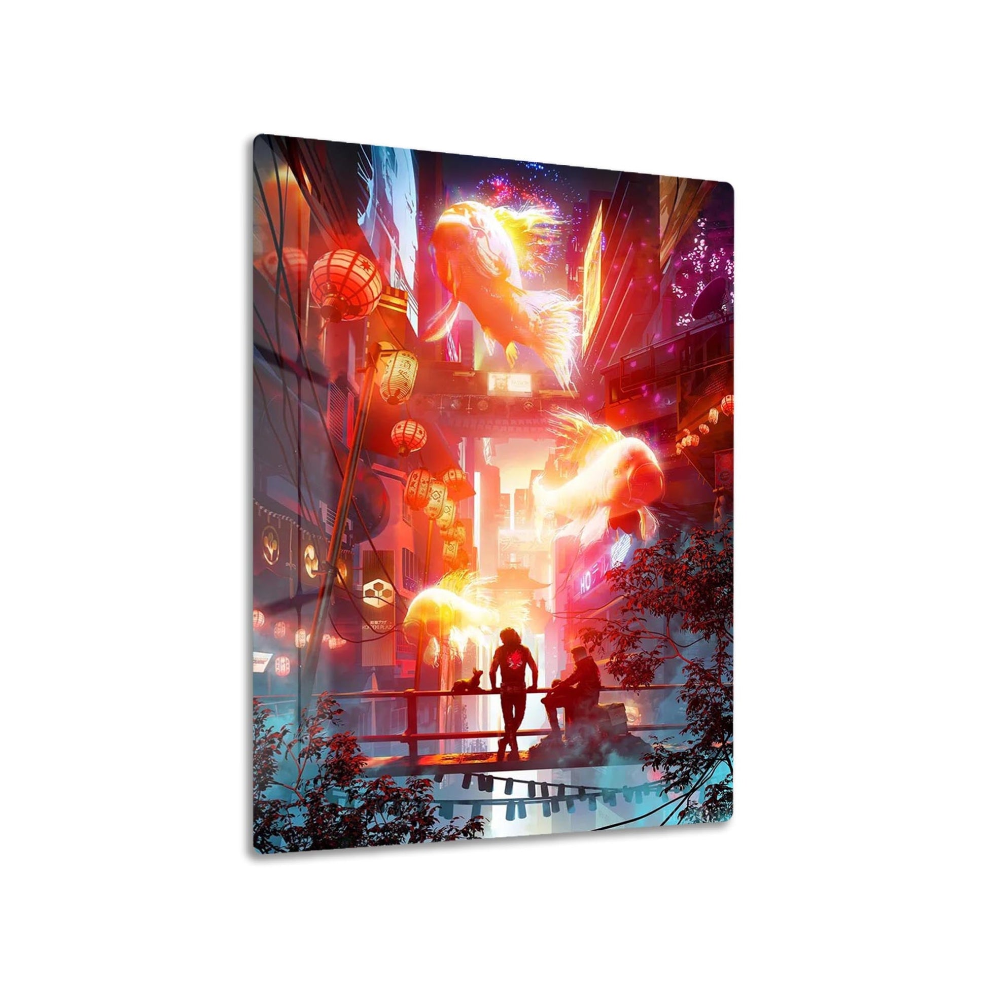 Festive Night City metal poster