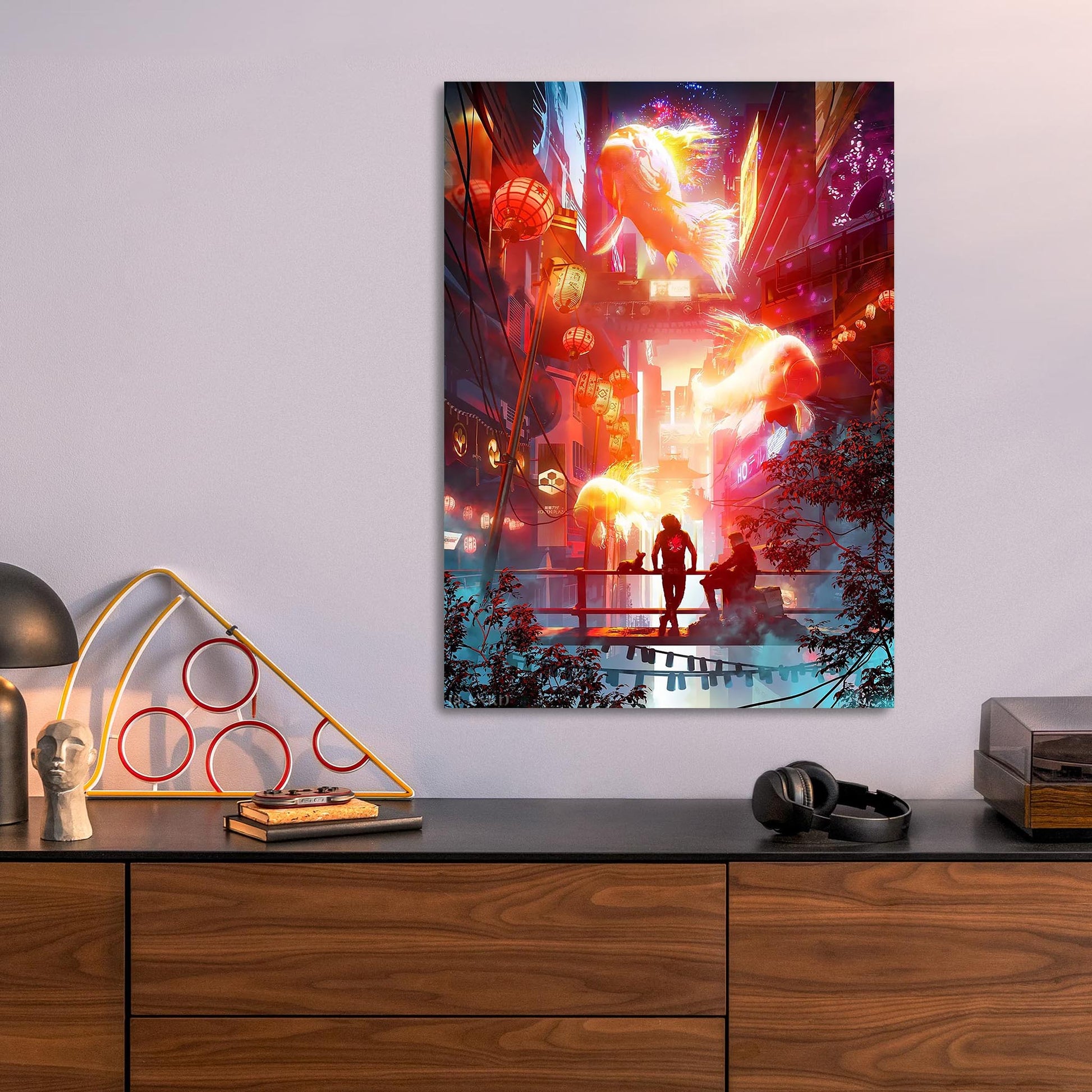 Festive Night City metal poster