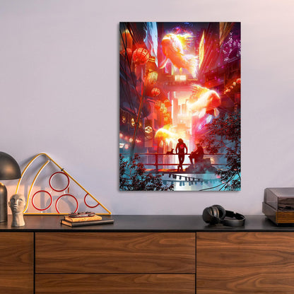 Festive Night City metal poster