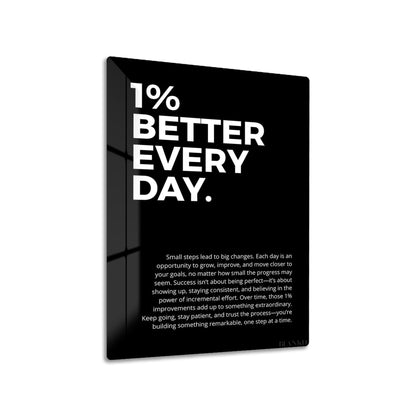 1% Better Every Day metal poster on living room wall