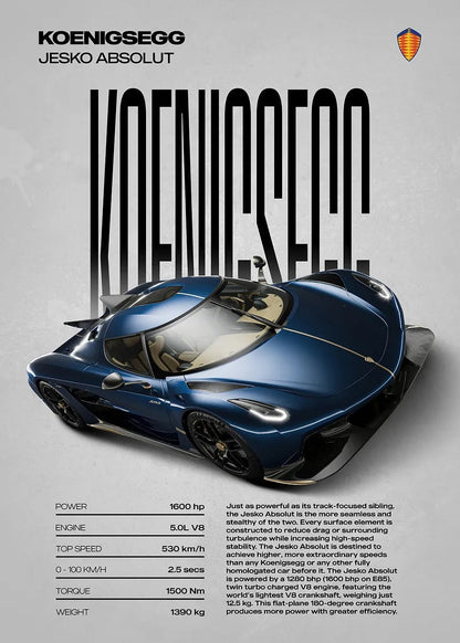 Koenigsegg Jesko Absolut metal poster artwork