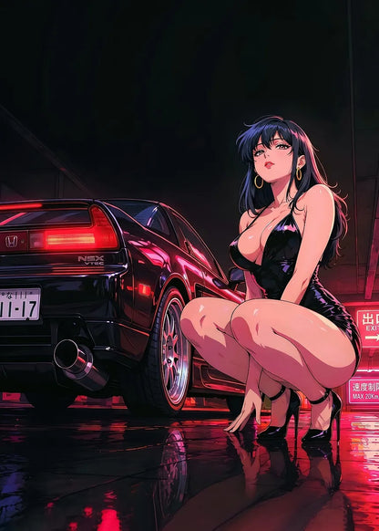 Anime Woman with NSX metal wall art