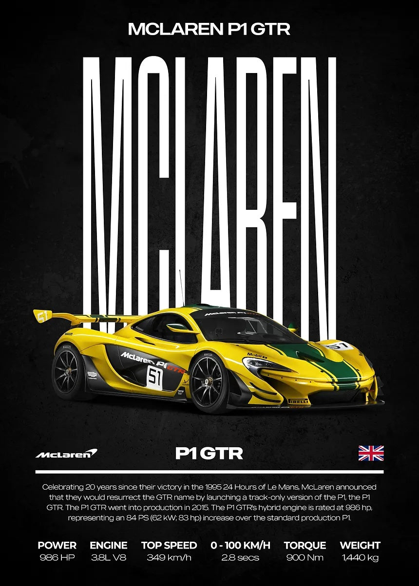 McLaren P1 GTR metal wall art