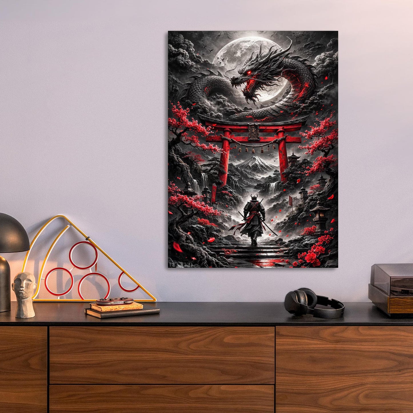 Samurai vs Dragon metal poster
