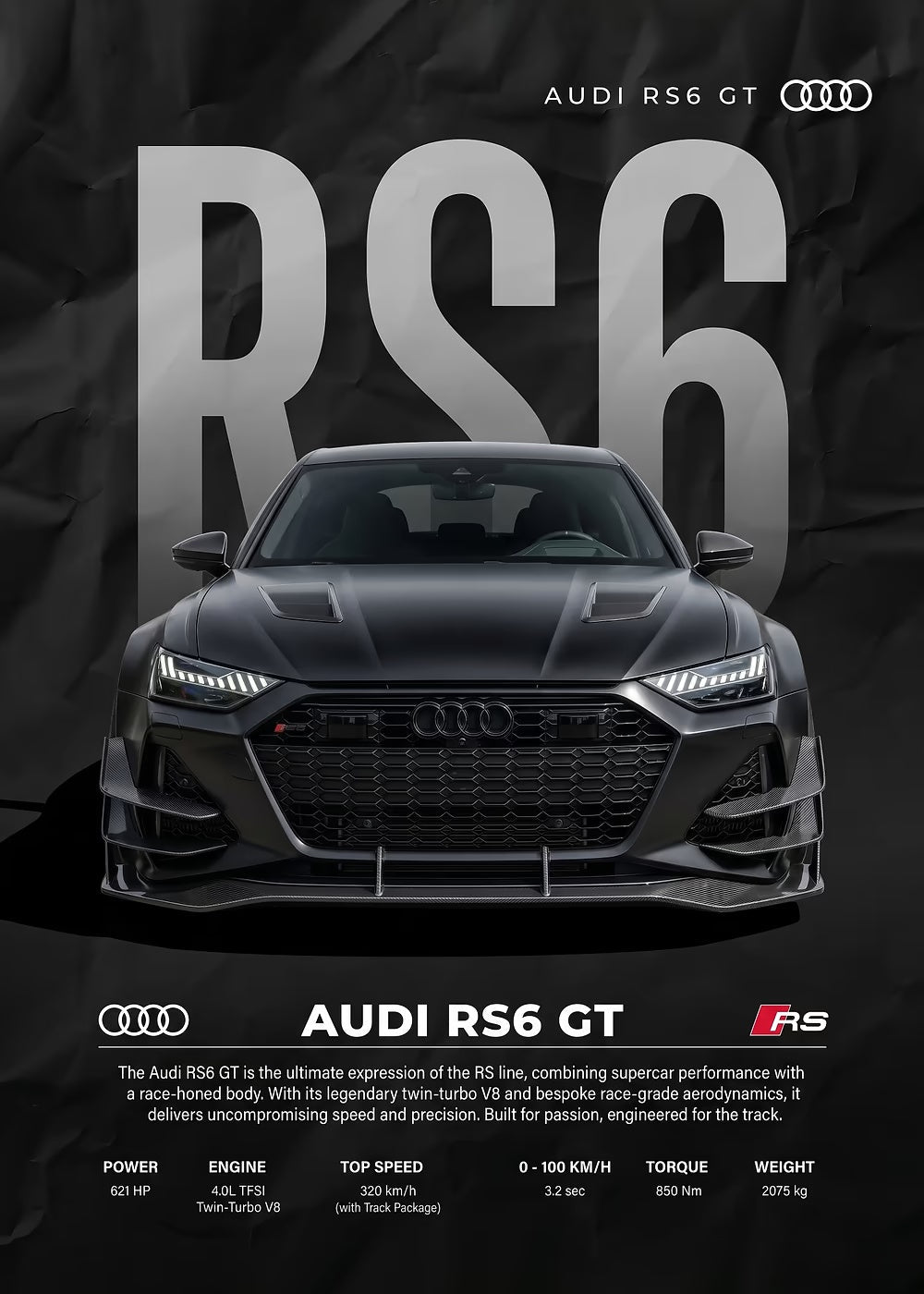 Audi RS6 GT metal wall art