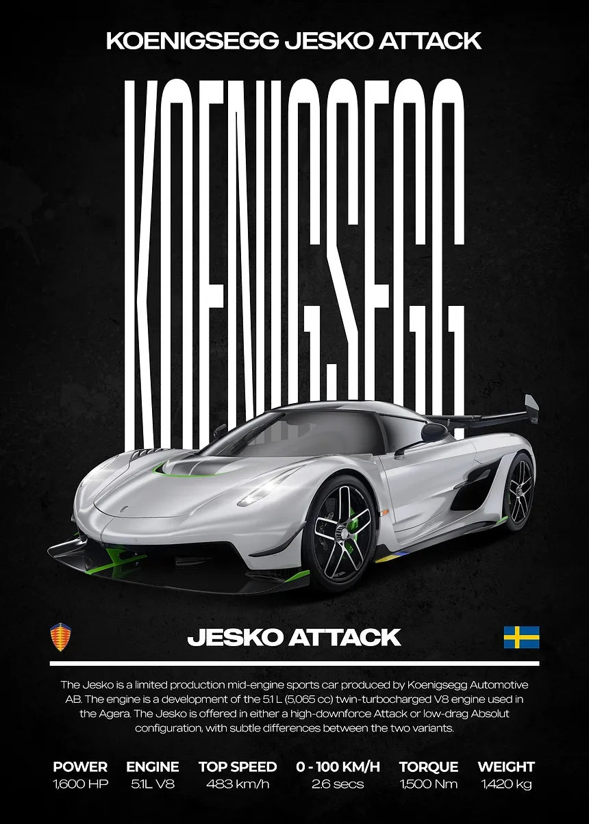 Koenigsegg Jesko Attack metal wall art