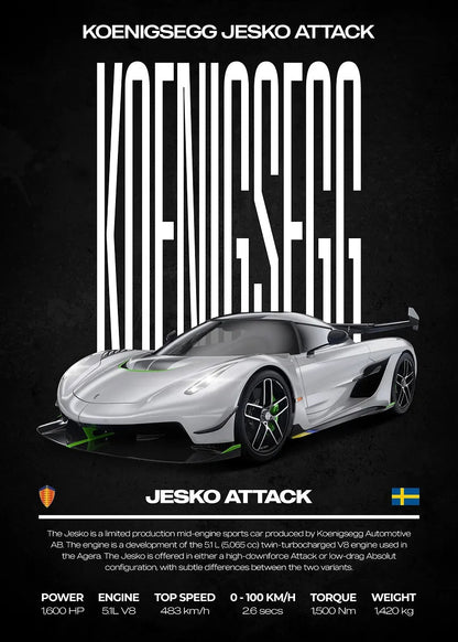 Koenigsegg Jesko Attack metal wall art