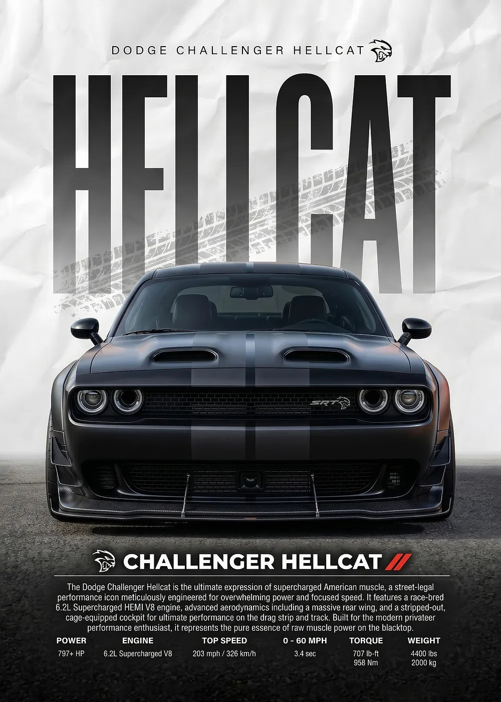 Dodge Challenger Hellcat metal poster artwork