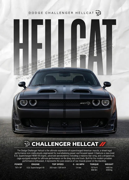 Dodge Challenger Hellcat metal poster artwork